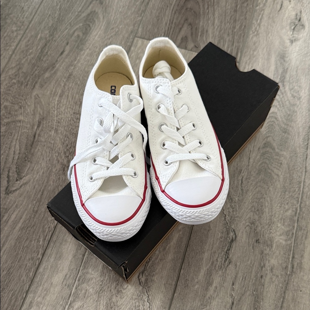 Converse Kids White Sneakers with Red Trim